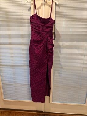 Ruched Spaghetti-Strap Midi Dress in Deep Berry